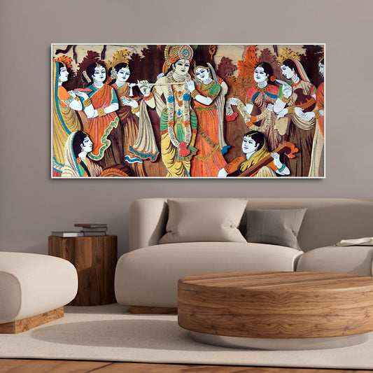 Radha Krishna with Bansuri Canvas Wall Painting