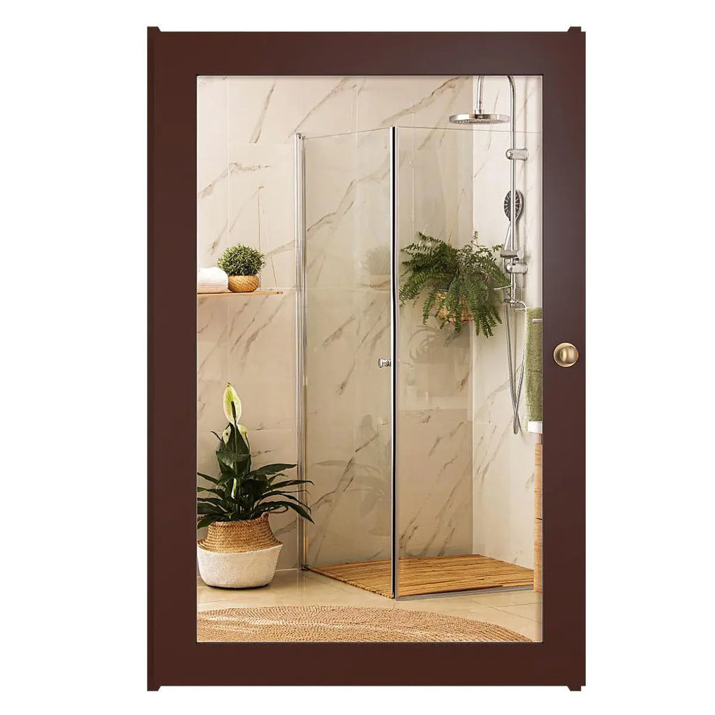 Rectangular Wooden Bathroom Cabinet Mirror with 3 Spacious Shelves with Solid Brown Finish