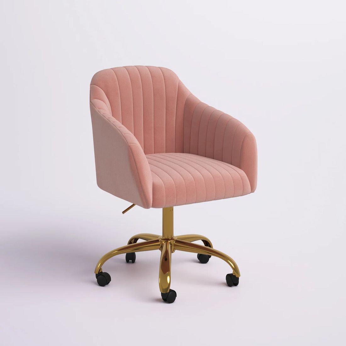 Refined Baby Pink Tufted Velvet Comfy Armchair with Golden Legs