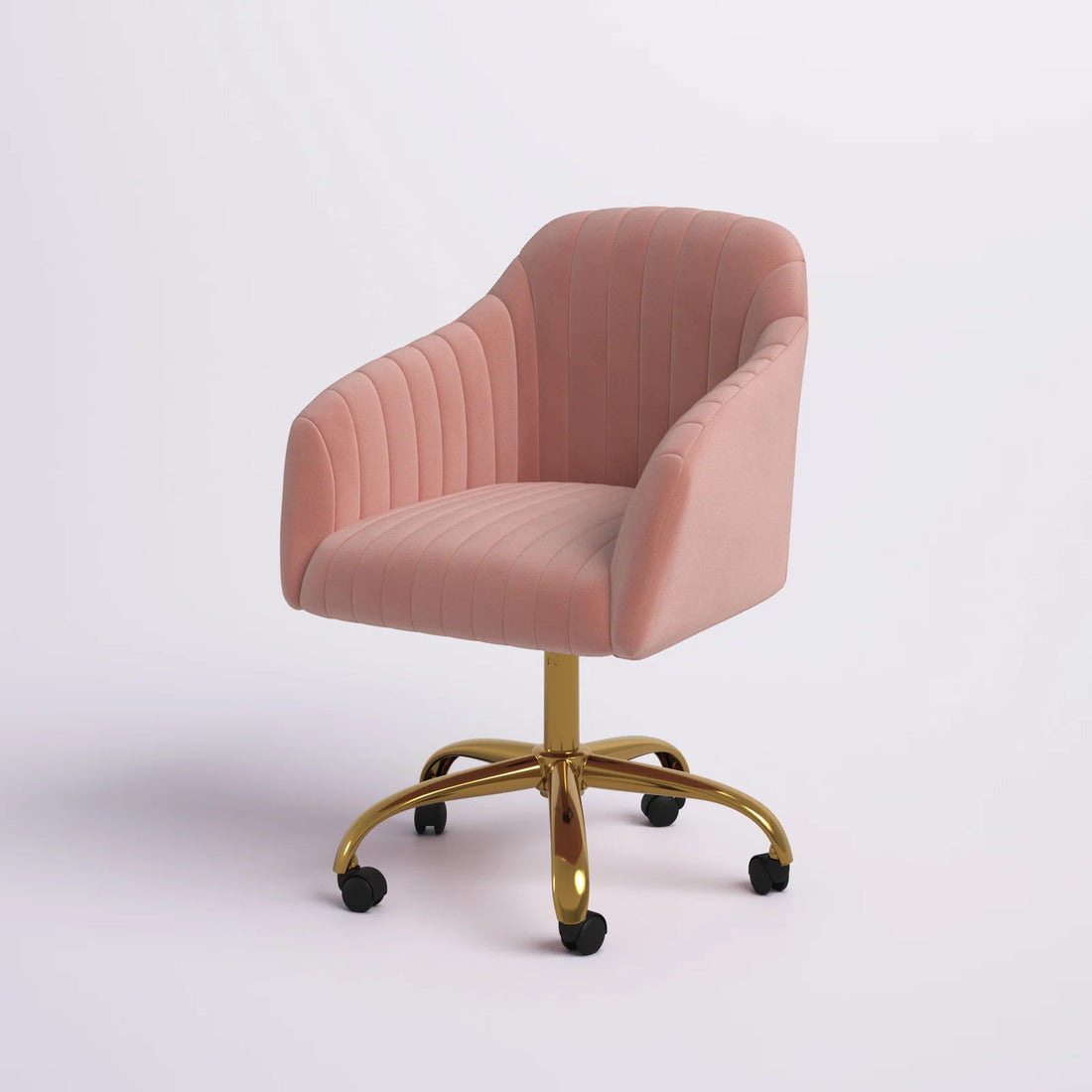 Refined Baby Pink Tufted Velvet Comfy Armchair with Golden Legs