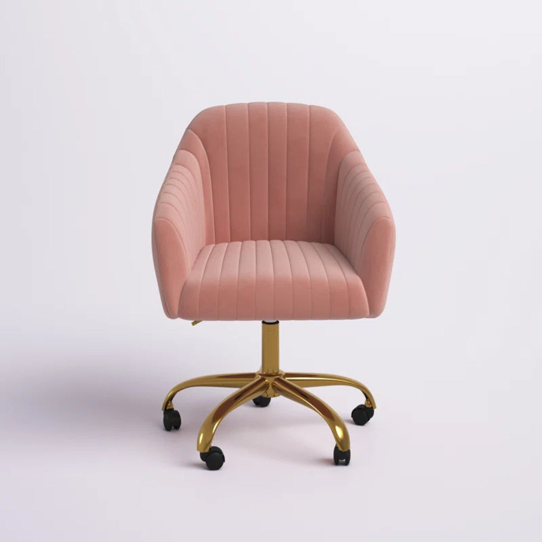 Refined Baby Pink Tufted Velvet Comfy Armchair with Golden Legs