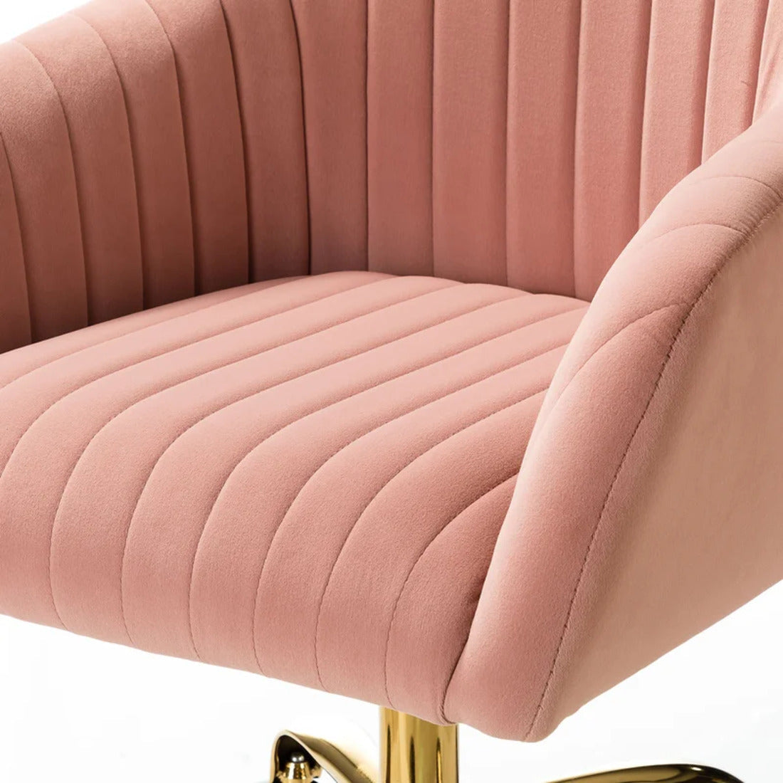 Refined Baby Pink Tufted Velvet Comfy Armchair with Golden Legs