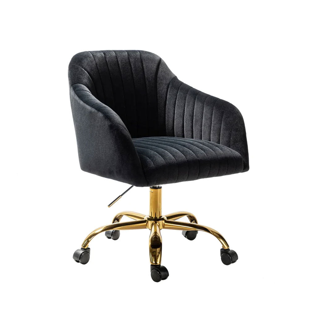 Refined Black Tufted Velvet Premium Armchair with Golden Legs