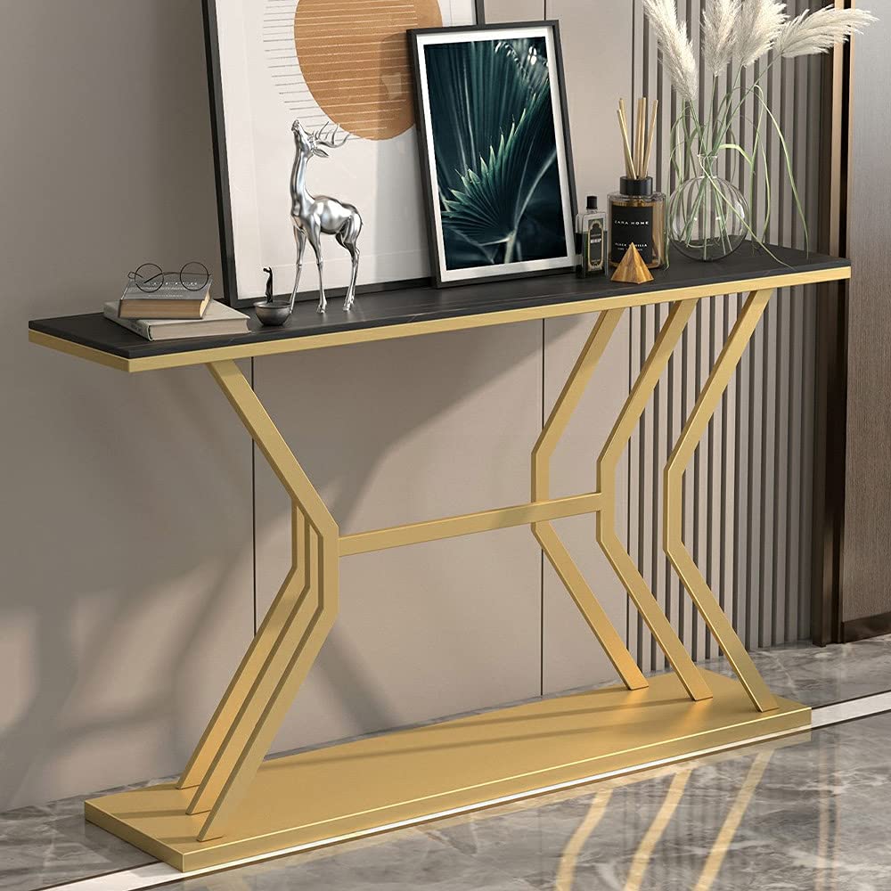 Refined Luxury Black Marble Hallway Console Table