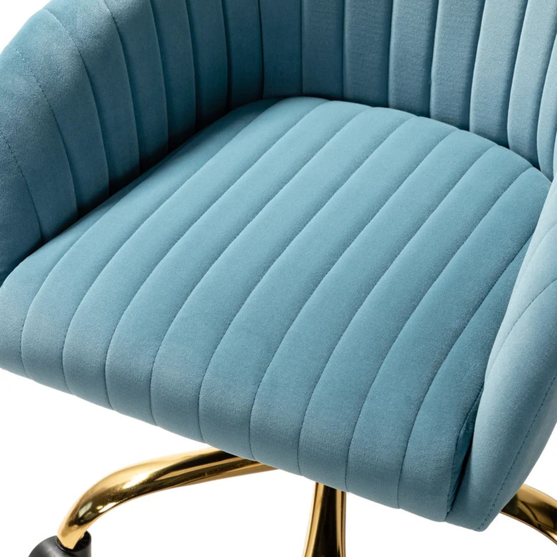 Refined Sky Blue Tufted Velvet Comfy Armchair with Golden Legs