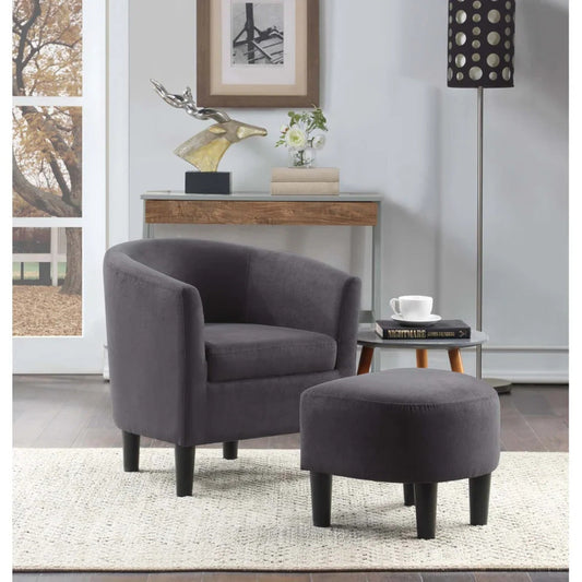 Rich Brown Comfy Round Back Velvet Accent Chair with Ottoman