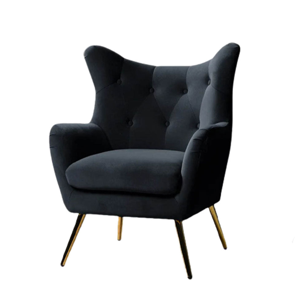 Royal Black Comfortable Tufted Velvet Sofa Lounge Chair