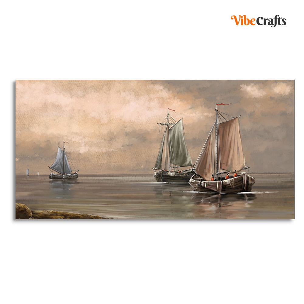 Sailing Boat on the Sea landscape with Fisherman Wall Painting