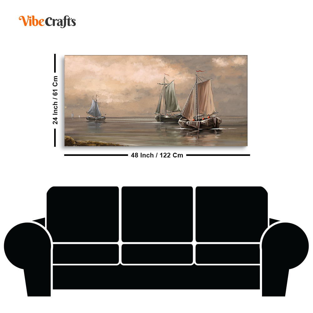 Sailing Boat on the Sea landscape with Fisherman Wall Painting