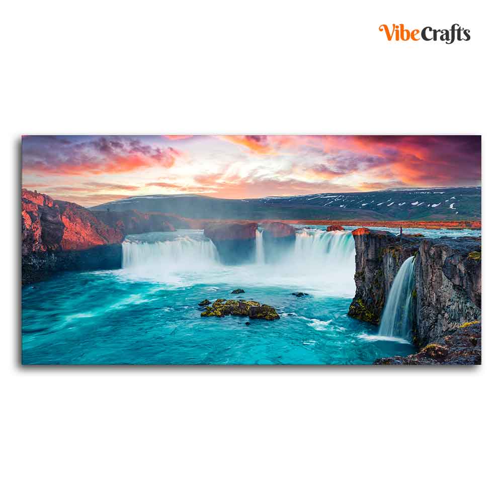 Scenery of Waterfall In Forest Canvas Wall Painting