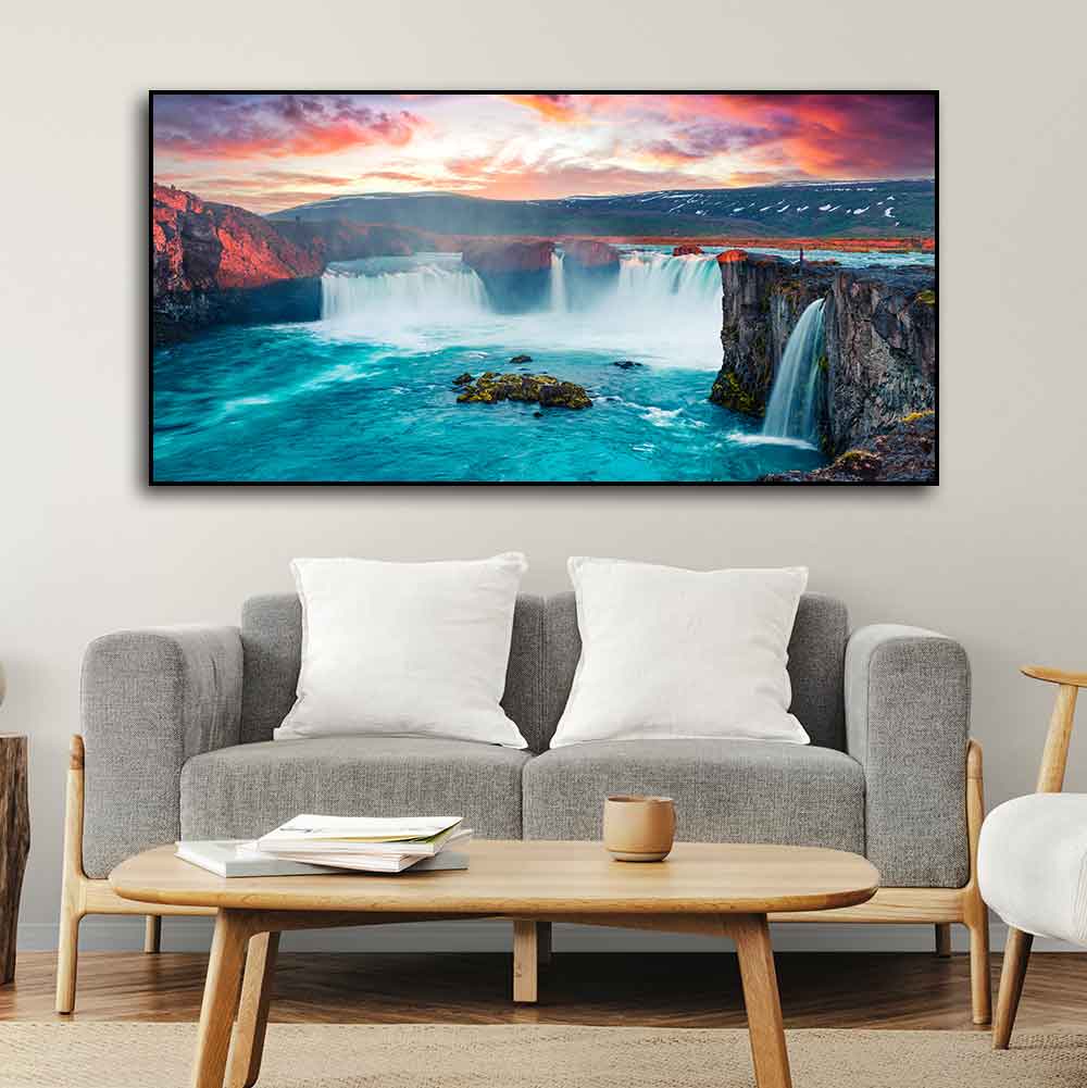 Scenery of Waterfall In Forest Canvas Wall Painting