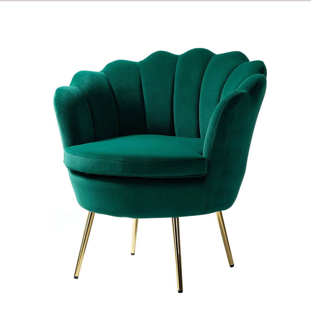 Shell Motif Luxury Design Green Velvet Lounge Chair