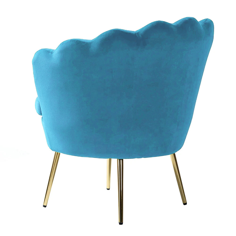 Shell Motif Luxury Sky Blue Velvet Comfy Lounge Chair