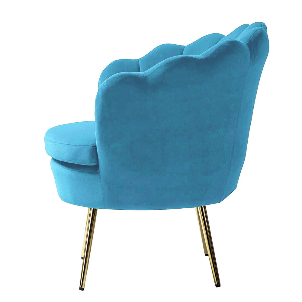 Shell Motif Luxury Sky Blue Velvet Comfy Lounge Chair