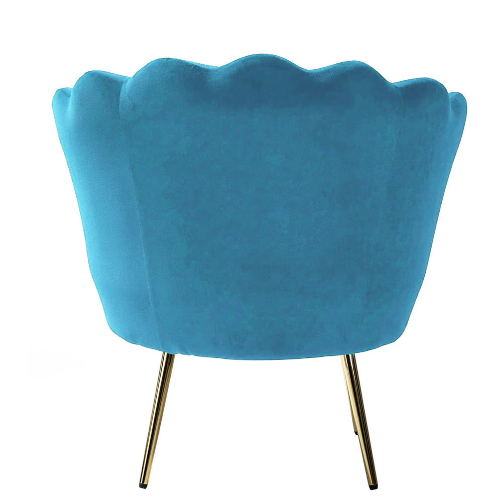 Shell Motif Luxury Sky Blue Velvet Comfy Lounge Chair