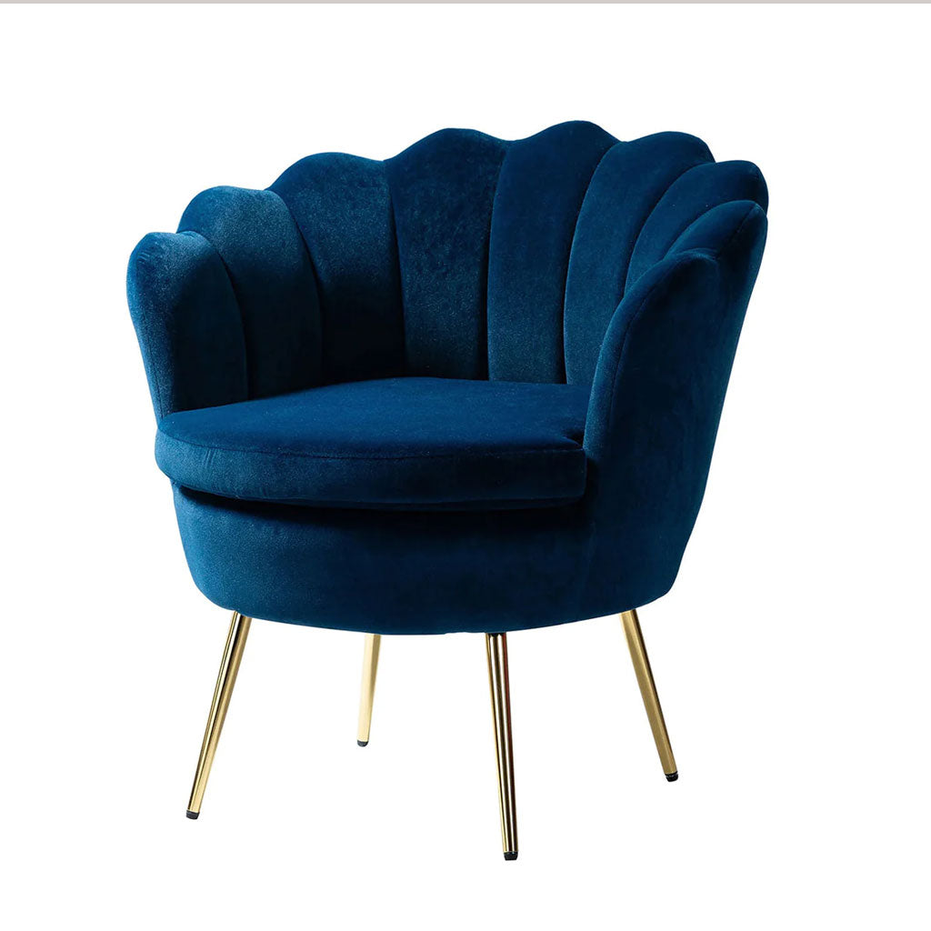 Shell Motif Luxury Style Blue Velvet Lounge Chair