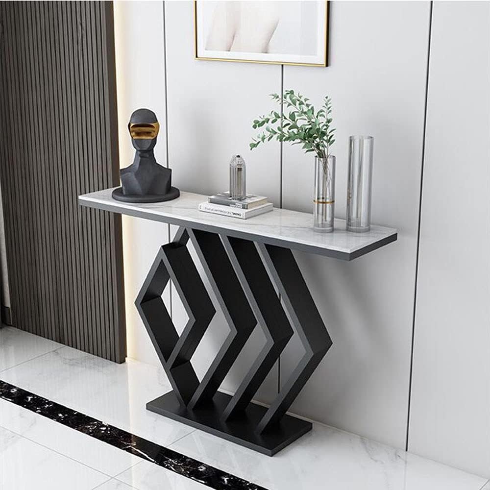 Sleek Sophistication White Marble Black Console Table