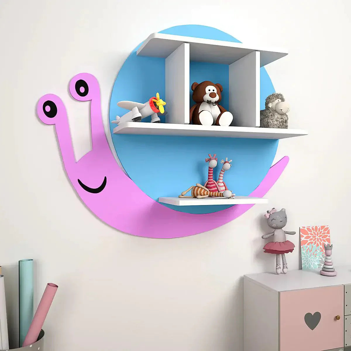 Snail Shape Wooden Wall Storage Shelf for Kids