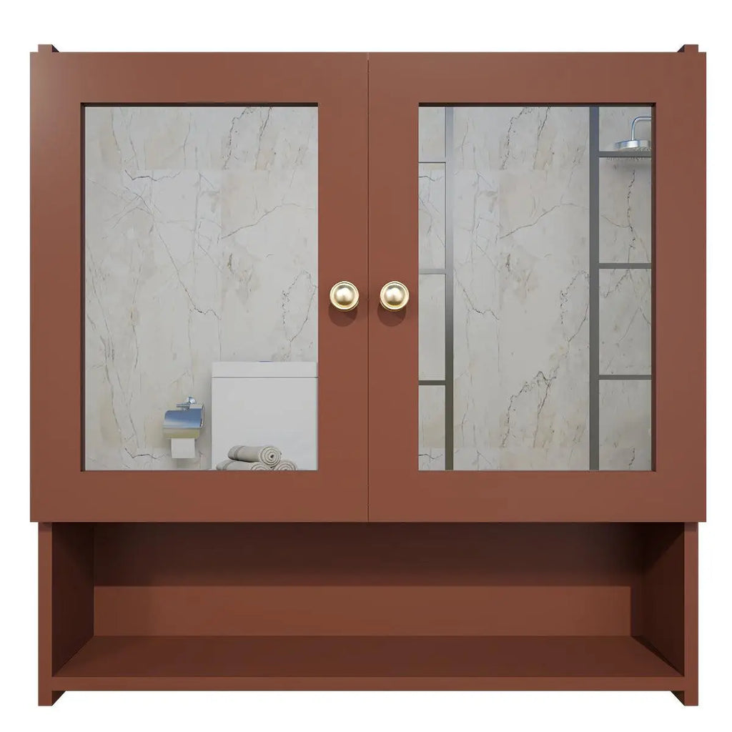 Space Saving Bathroom Mirror Cabinet with 5 Spacious Shelves with Brown Finish