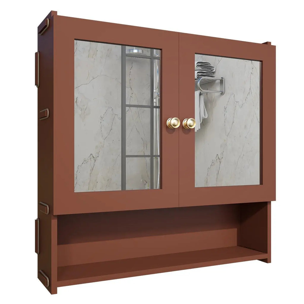 Space Saving Bathroom Mirror Cabinet with 5 Spacious Shelves with Brown Finish