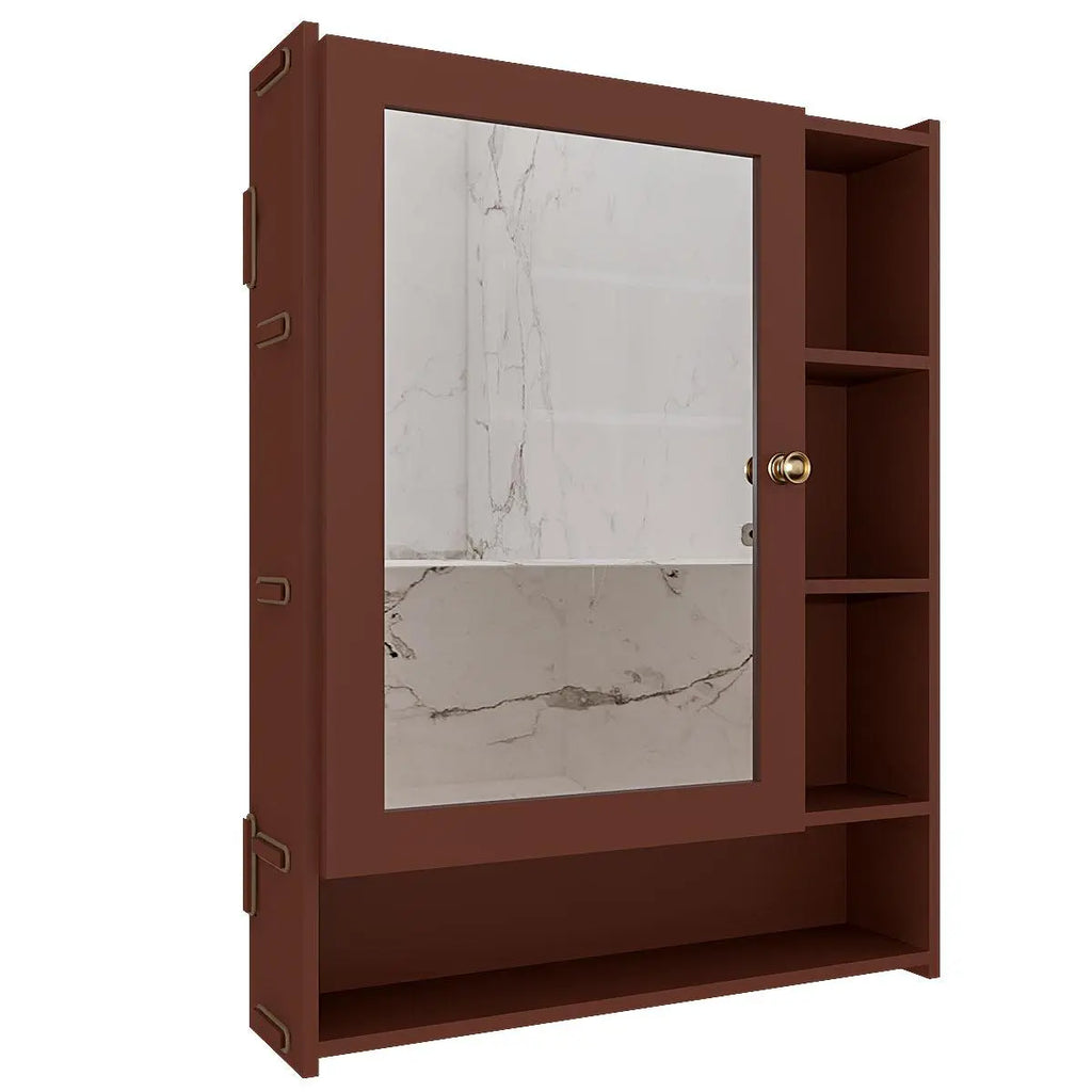 Spacious Dressing Bathroom Mirror Cabinet with 6 Shelves with Wooden Brown Finish