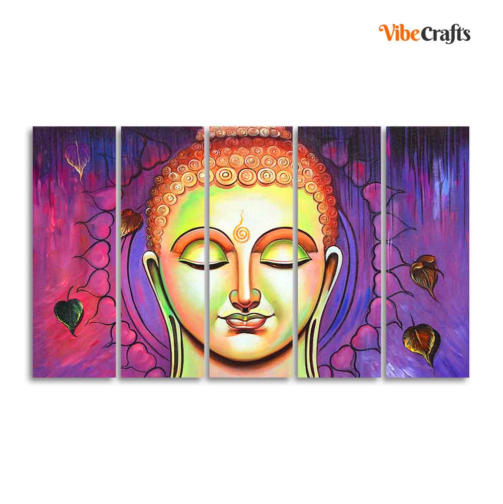 Spiritual Lord Buddha Meditating Wall Painting Five Pieces