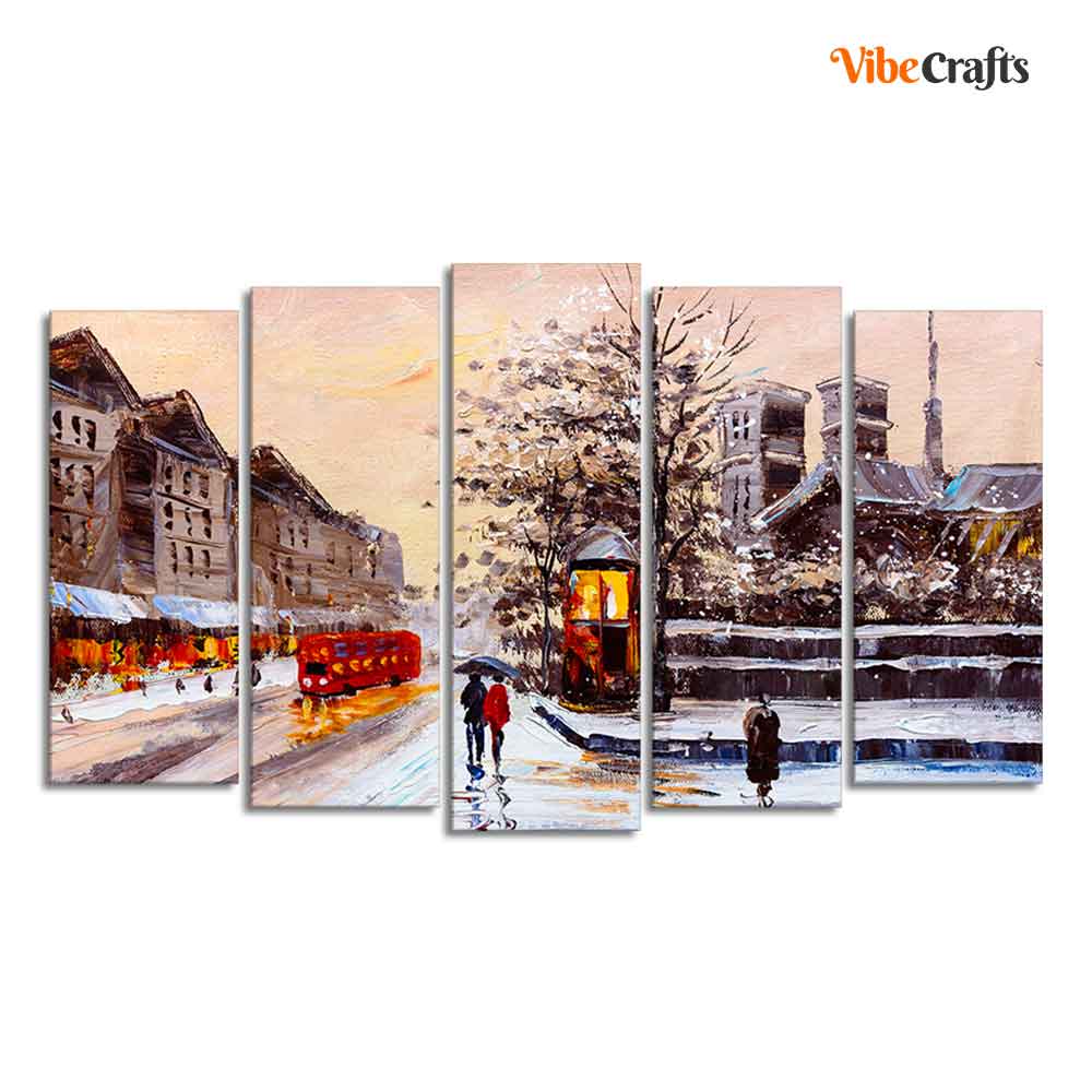 Street View of London Premium Wall Painting of Five Pieces