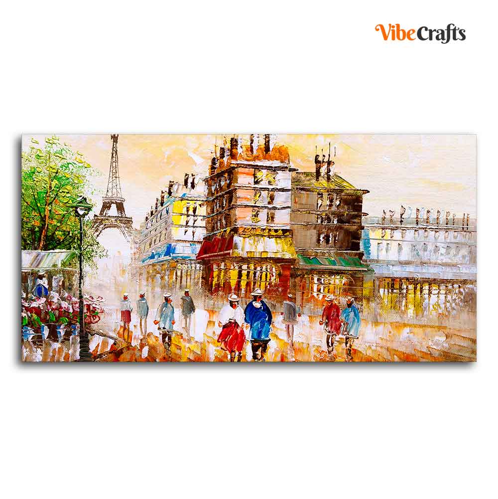 Street View of Paris Premium Wall Painting