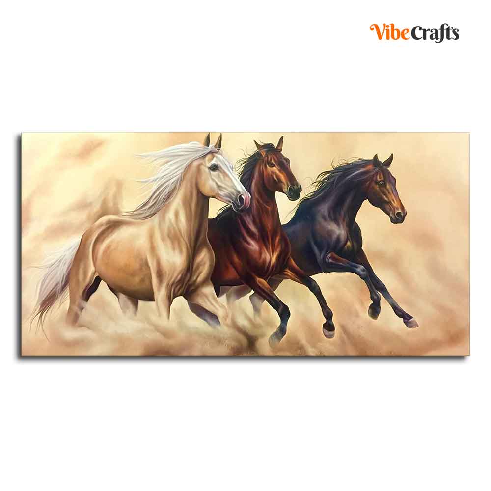 Three Horses Running Premium Quality Wall Painting