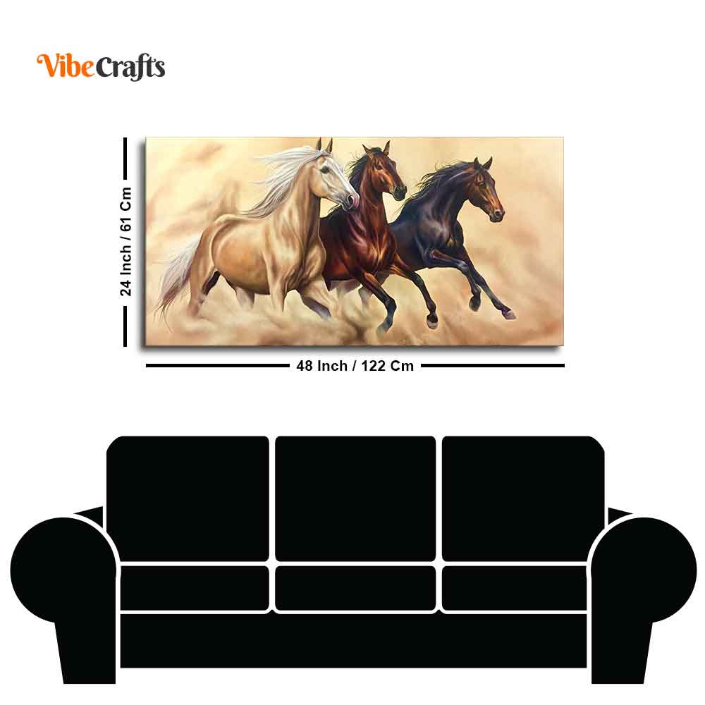 Three Horses Running Premium Quality Wall Painting