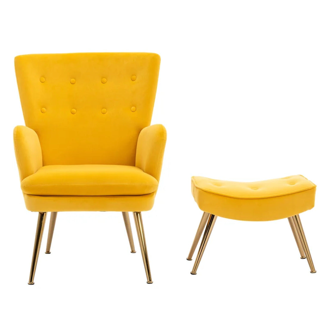 Tufted Long Back Yellow Color Lounge Chair with Ottoman