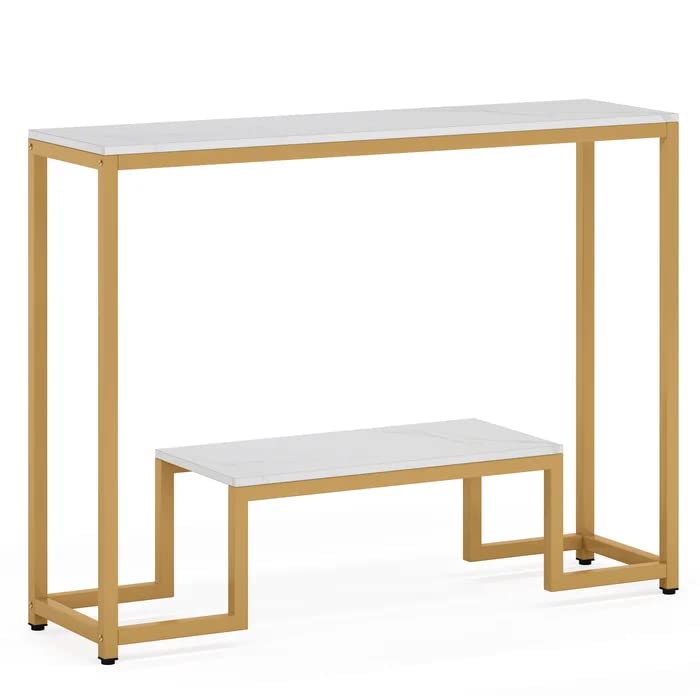 Two-Tier White Marble Gold Console Table