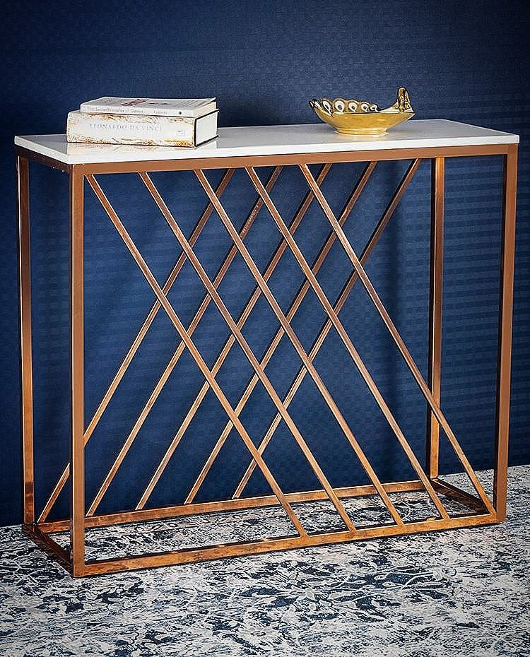 Unique Pattern Console Table  with Copper Metal Finish