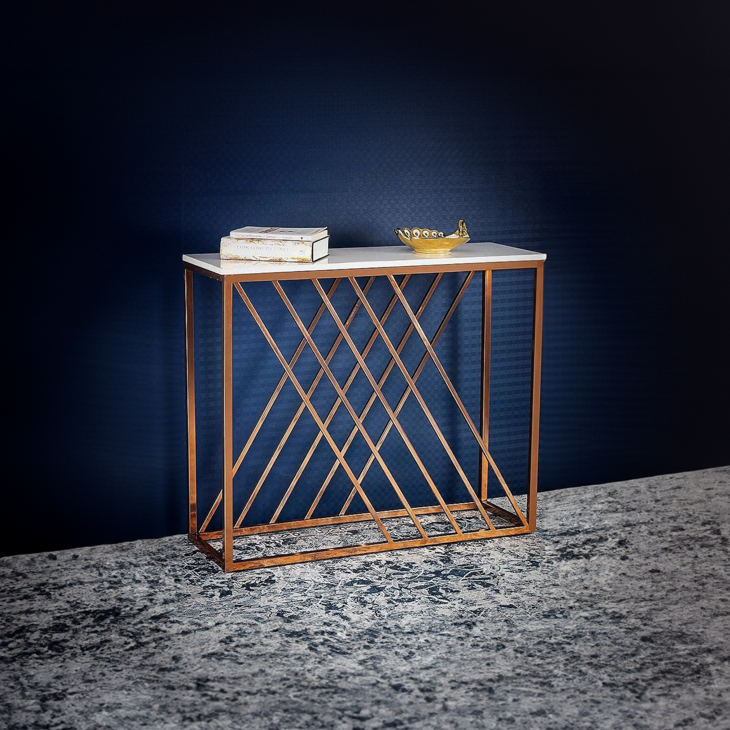 Unique Pattern Console Table  with Copper Metal Finish