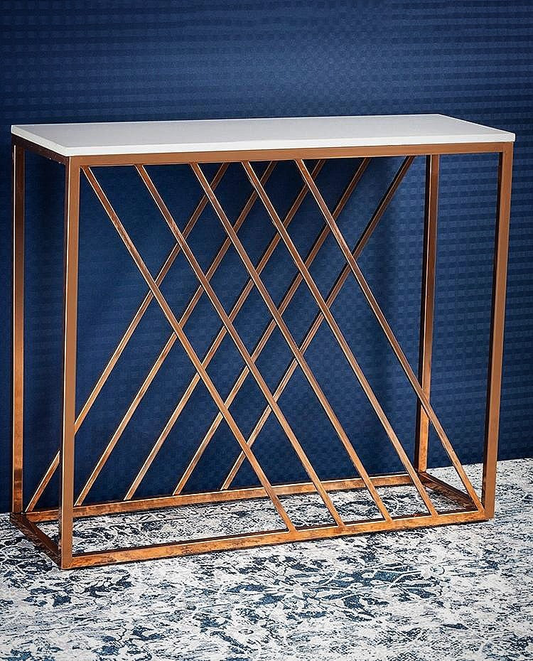 Unique Pattern Console Table  with Copper Metal Finish