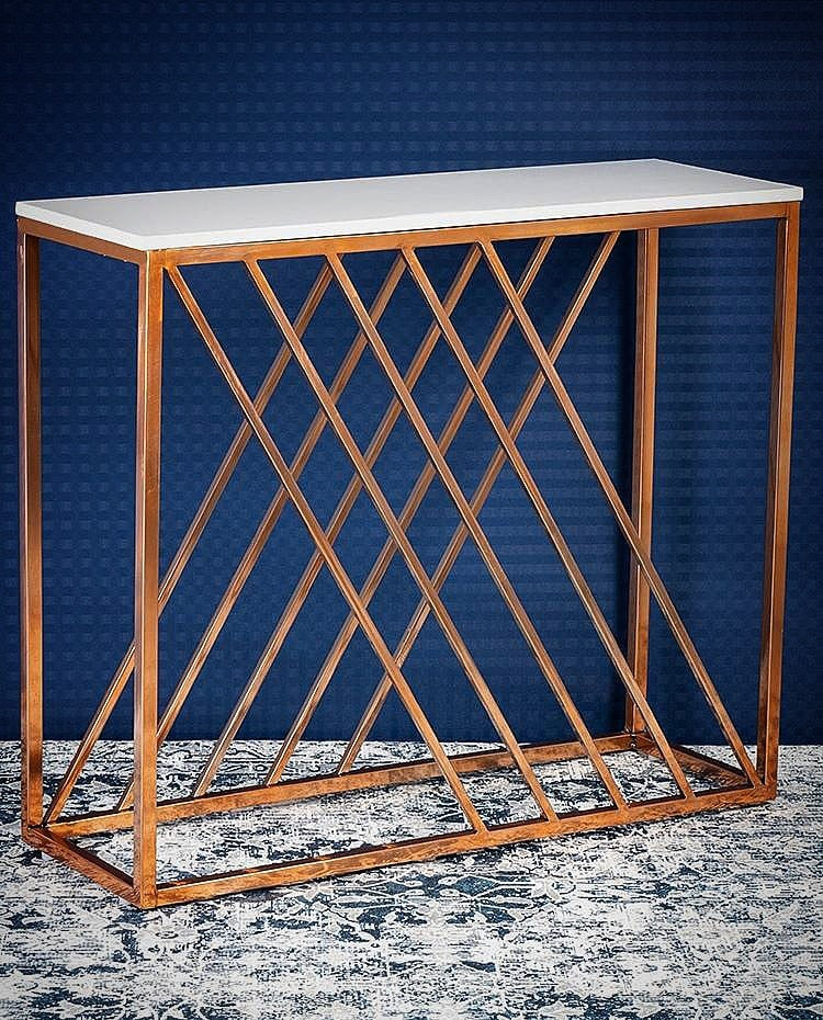 Unique Pattern Console Table  with Copper Metal Finish