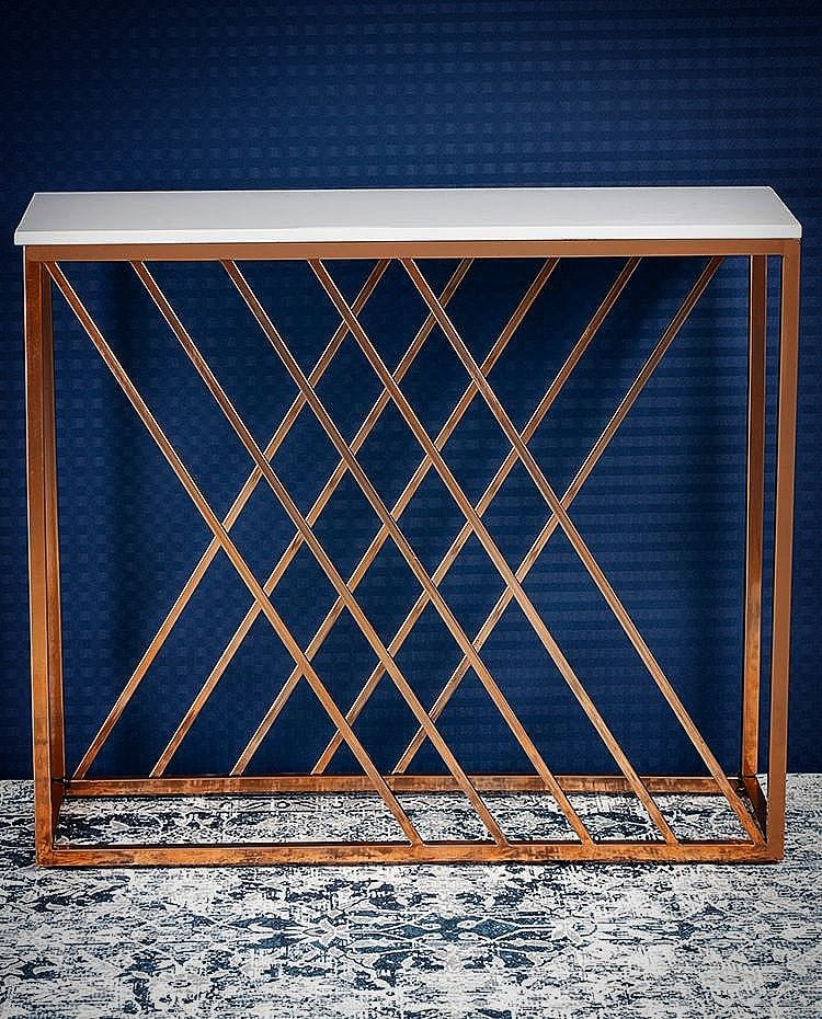 Unique Pattern Console Table  with Copper Metal Finish