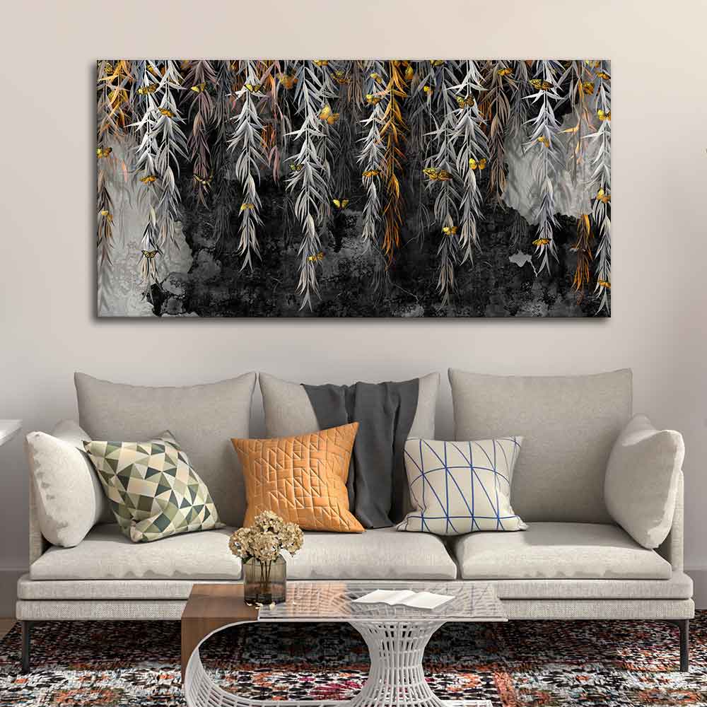 Willow Branches with Gold Butterflies Wall Painting