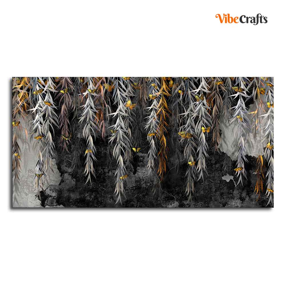 Willow Branches with Gold Butterflies Wall Painting