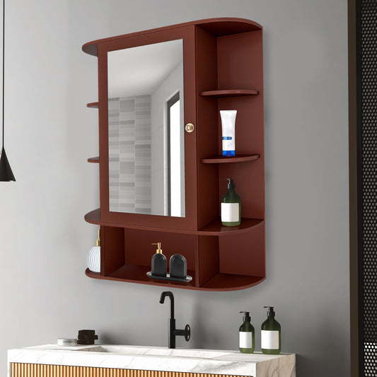 Spacious Wooden Bathroom Mirror Cabinet with 13 Shelves with Brown Finish