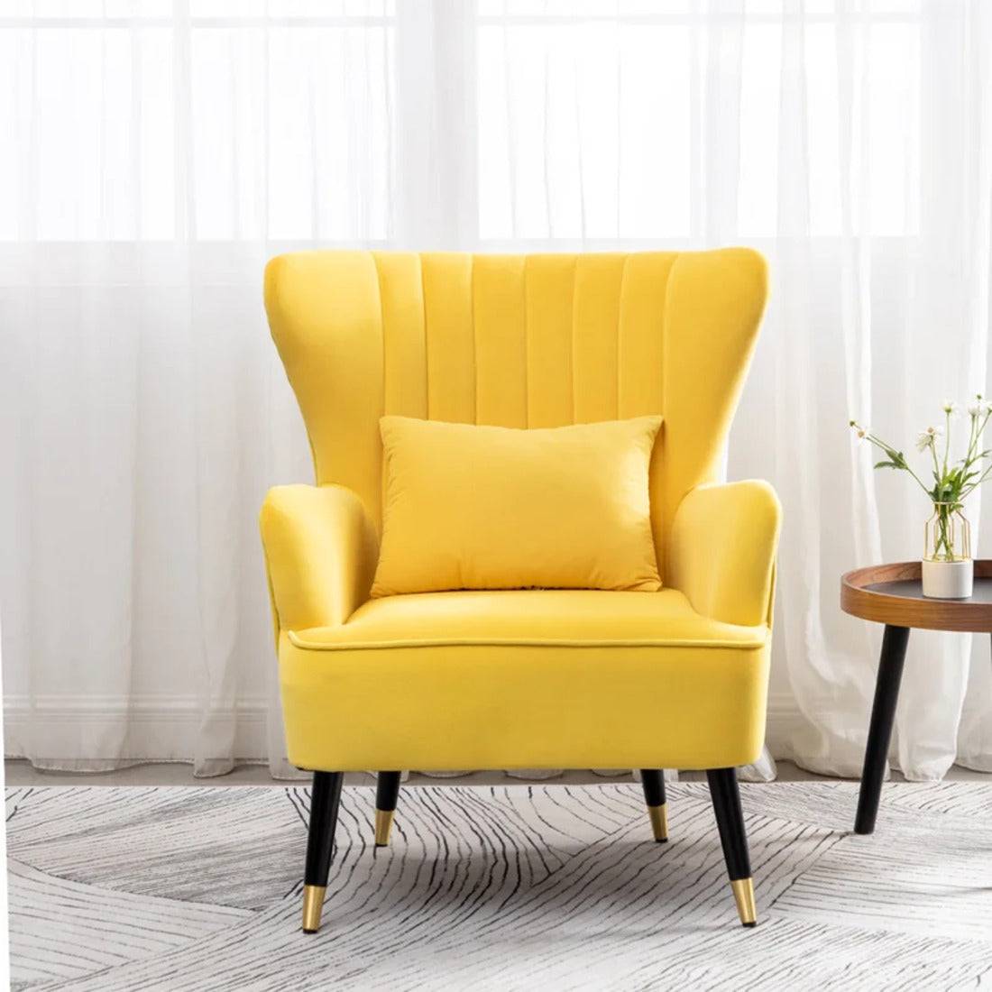 Yellow Color Tufted Accent Chair with Cushion