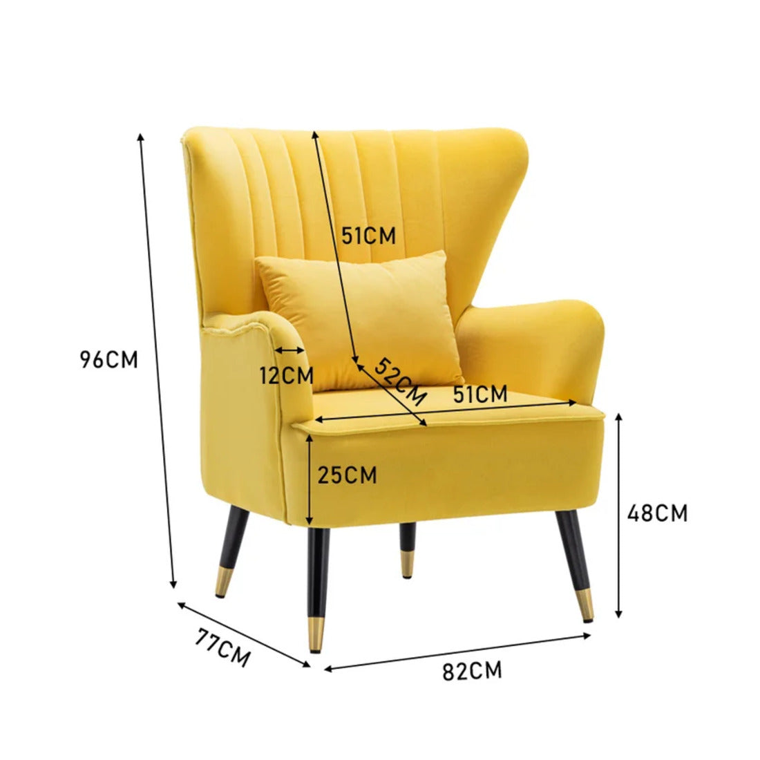 Yellow Color Tufted Accent Chair with Cushion