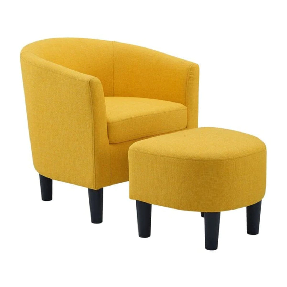 Yellow Comfy Round Back Classic Velvet Chair with Ottoman