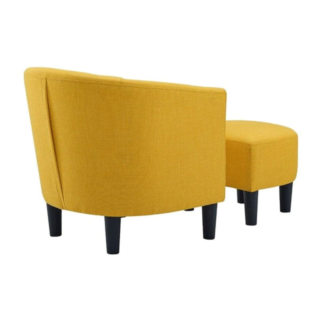 Yellow Comfy Round Back Classic Velvet Chair with Ottoman