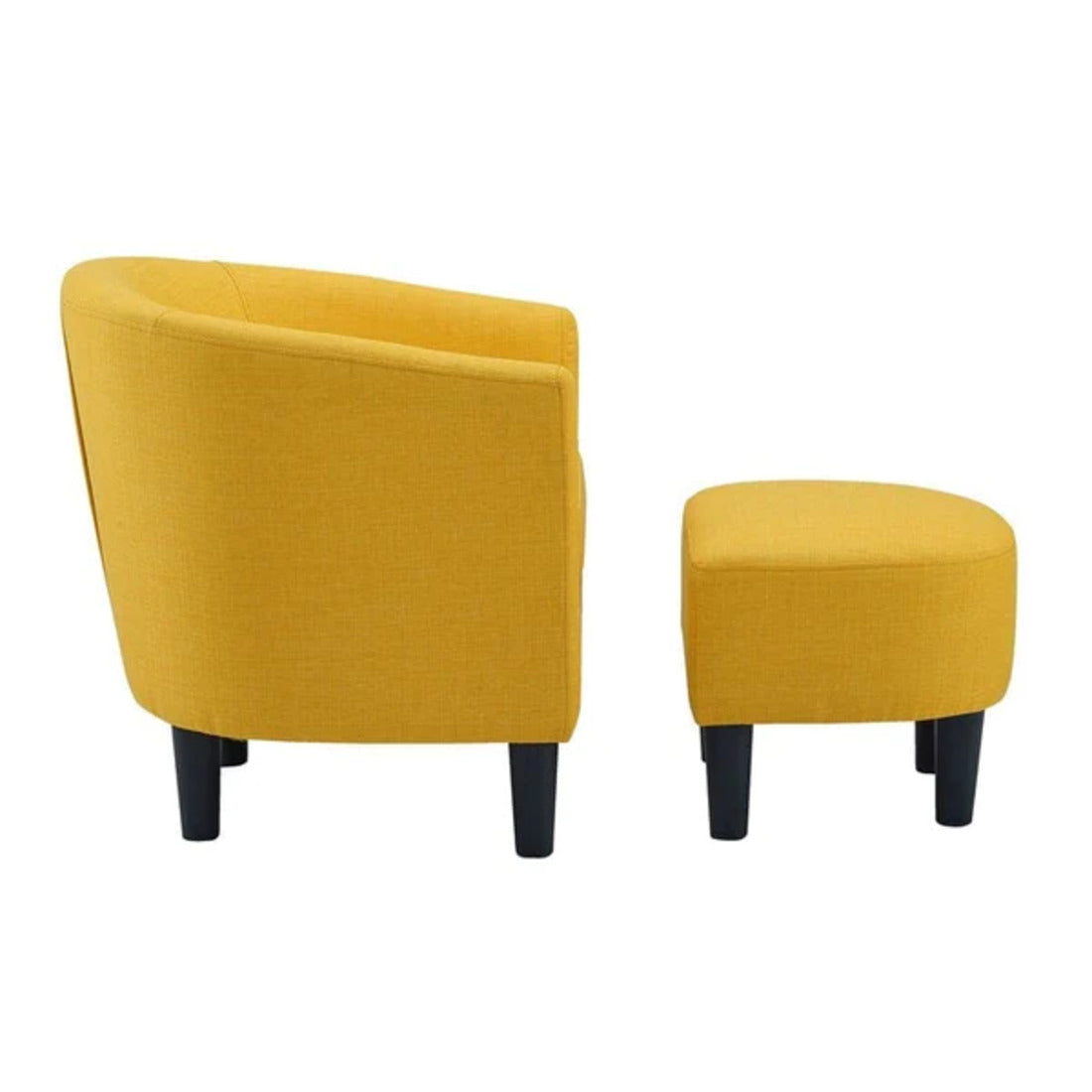 Yellow Comfy Round Back Classic Velvet Chair with Ottoman