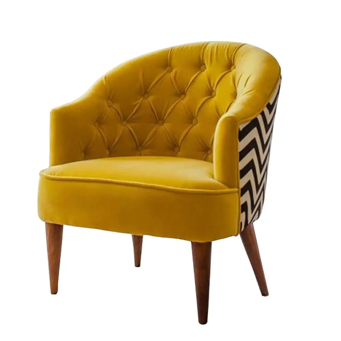 Yellow Tufted Backrest Velvet Sofa Lounge Chair