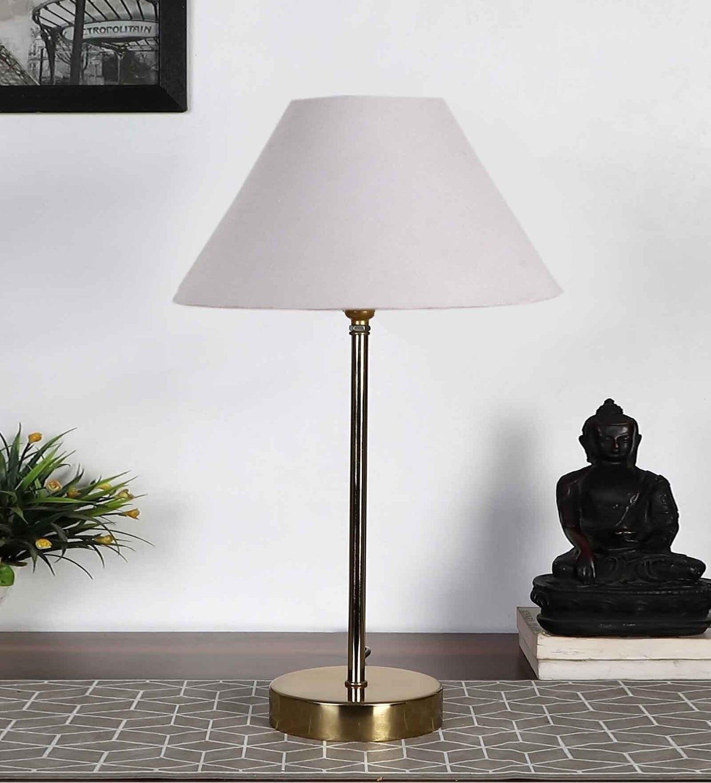 White Solid Traditional Bedside Table Lamp with Golden Finish Base