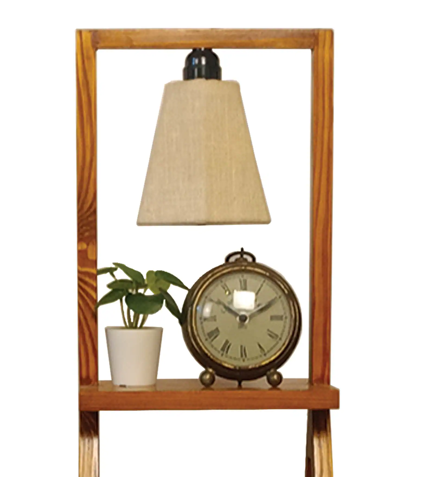 Wooden Shelf Table Lamp with Jute Shade & Brown Base Lampshade