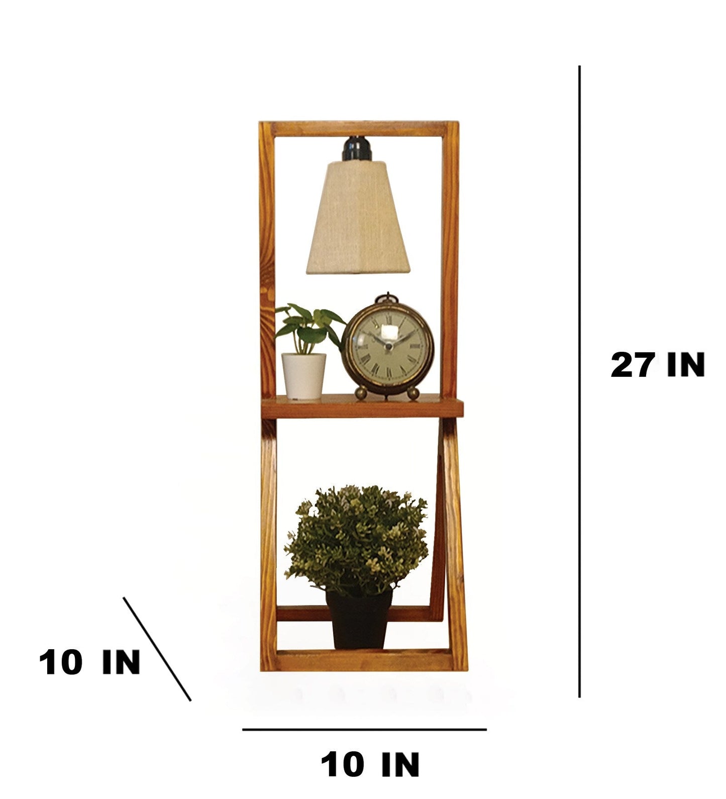 Wooden Shelf Table Lamp with Jute Shade & Brown Base Lampshade